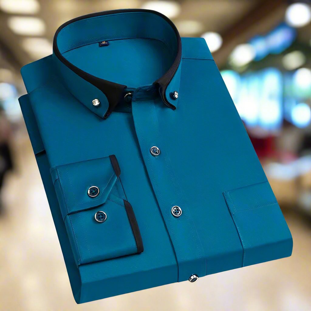 Variant image for Classic Long Sleeve Men's Dress Shirt with Contrasting Collar and Buttoned Cuffs, Premium Cotton Blend, Regular Fit, Versatile Style-37