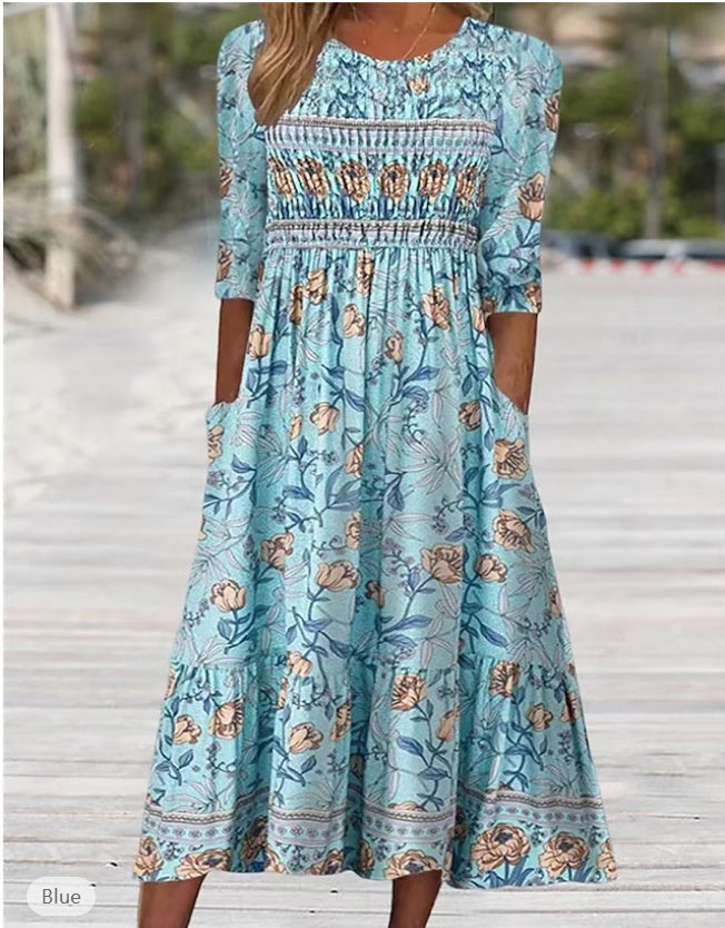 A-line, ethnic-print, polyester, for casual summer outings – Light women's maxi dress