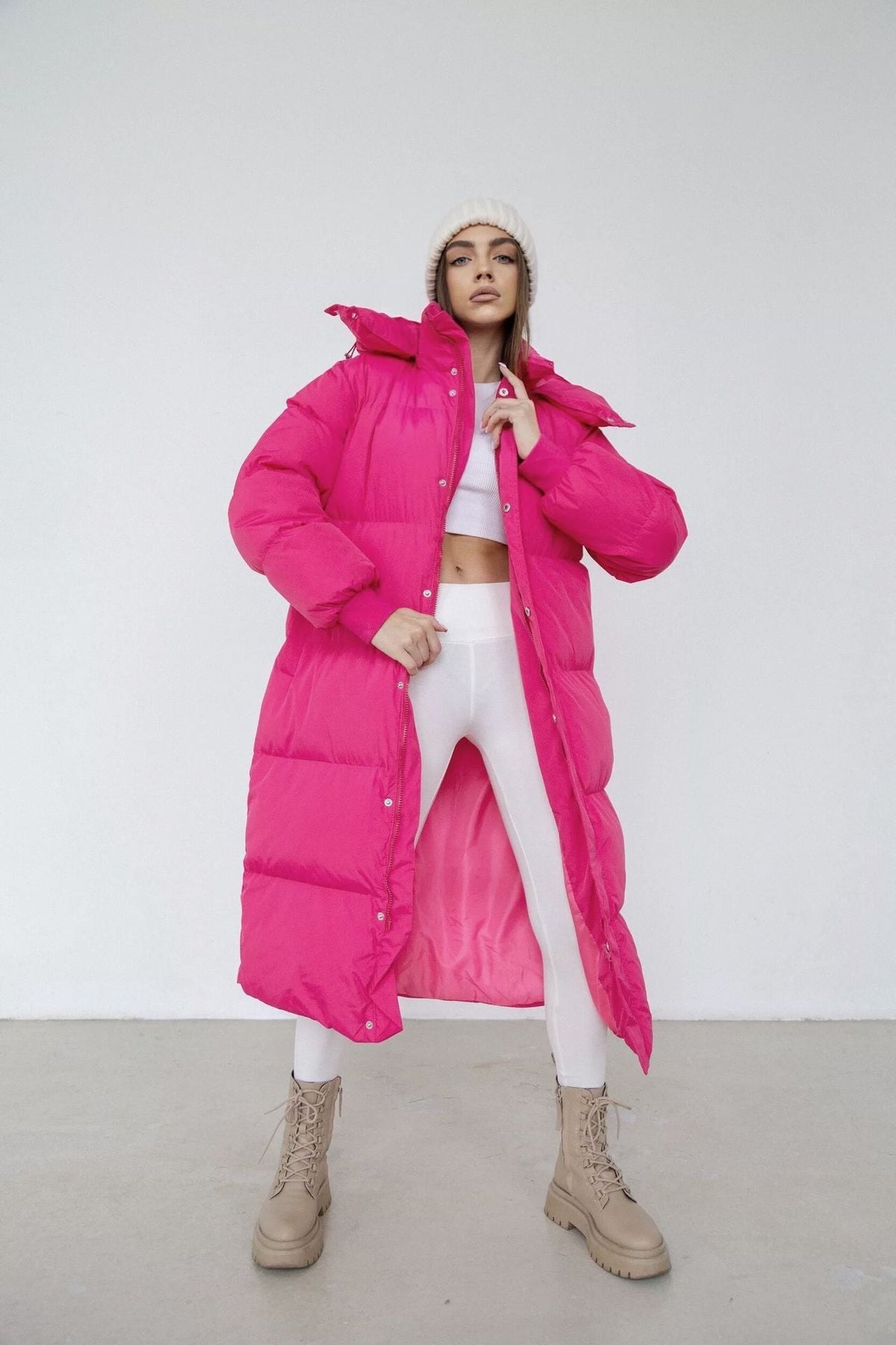 Cozy Warm Women's Puffer Coat - Longline, Cotton, Winter