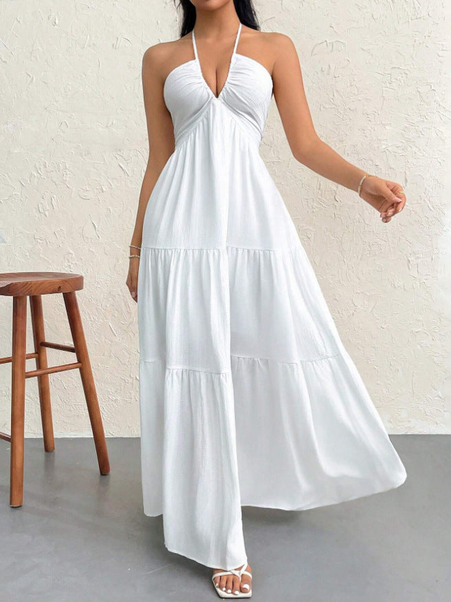 Sleeveless Long Summer Dress, Summer 2026 Trend, Vacation Ready – Backless Halter Suspender Maxi Dress
