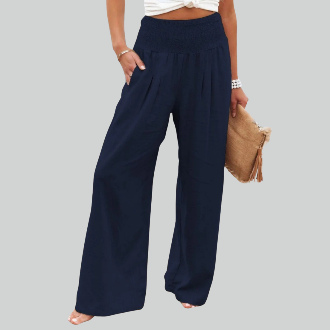 Retro Elegant Baggy Pants for Women - Loose High Waist Vintage Linen Wide Leg Trousers