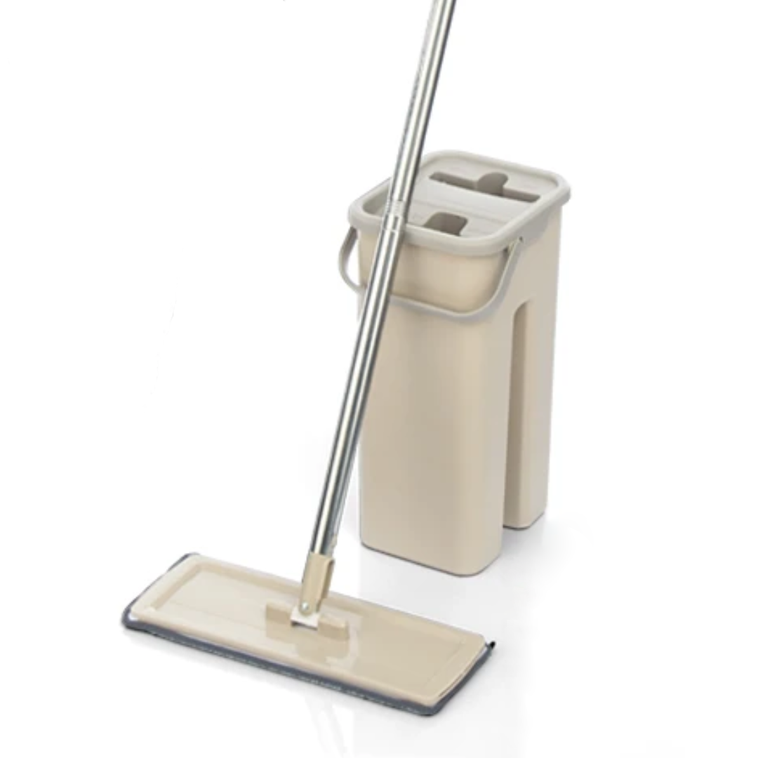 Household Cleaning Hand-Free Flat Floor Mop & Bucket Kit with Washable Microfiber 4x Pads