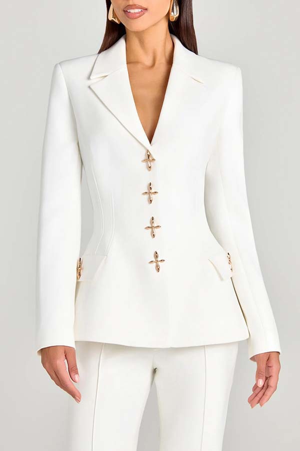 tailored, polyester, office wear – Fitted women's long-sleeve blazer with classic design