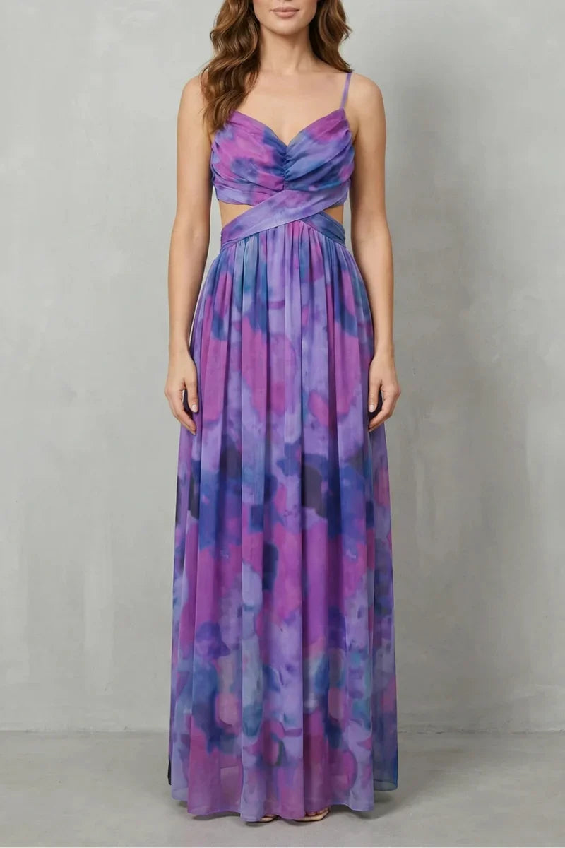 a-line, abstract print, mesh overlay, for evening events – Light women's slip dress