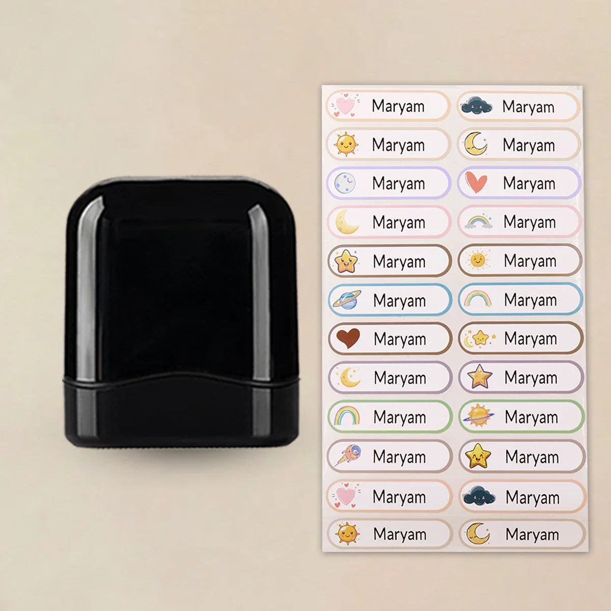 Self-Signing Stationery Kit 2026 – Personalized Custom Name Rubber Stamp + 100 Stickers