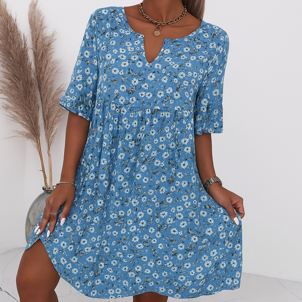 Elegant Knee-Length Summer Dress - Cozy and Trendy Floral Design for Casual Wear, Great for Daytime Outings