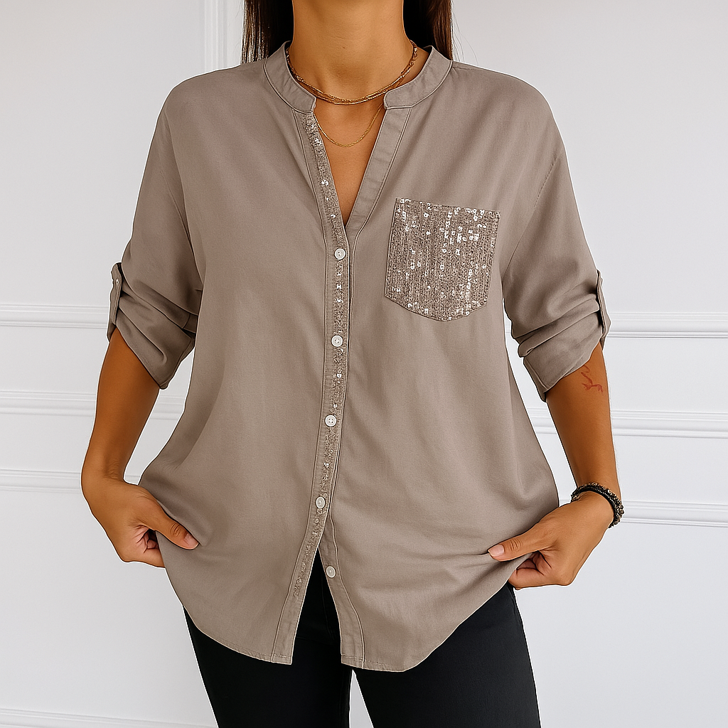Casual Button Top with Sequins - Trendy Women's Wear for Any Occasion