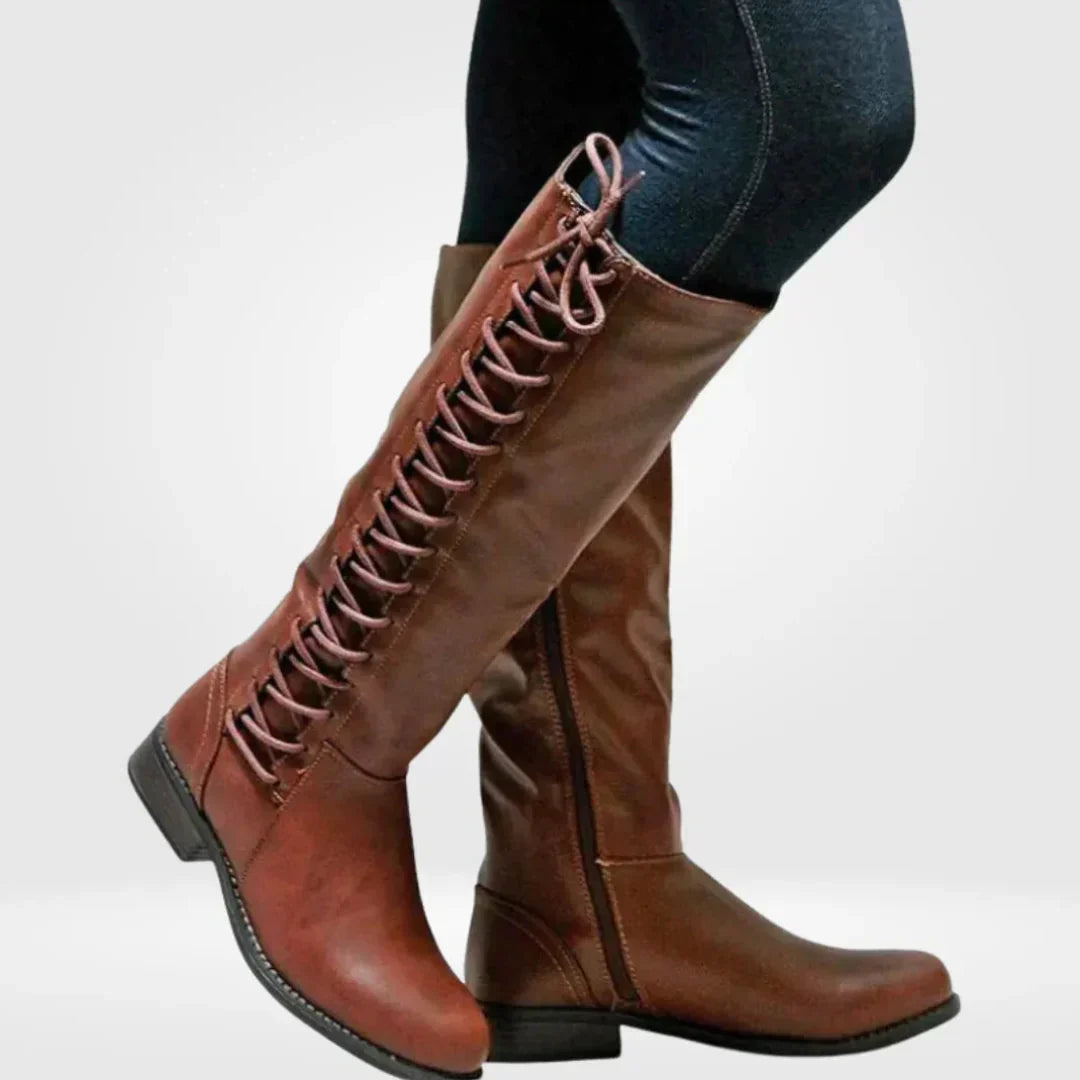 Women’s Supportive Knee High Boots - Lace Up Faux Leather