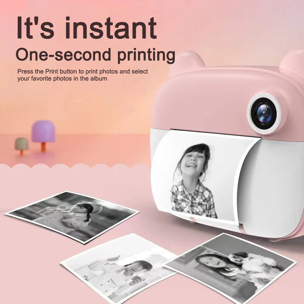 Kid Instant Print Camera - Fun Photography for Kids, Light, Simple to Use, Black & White Prints