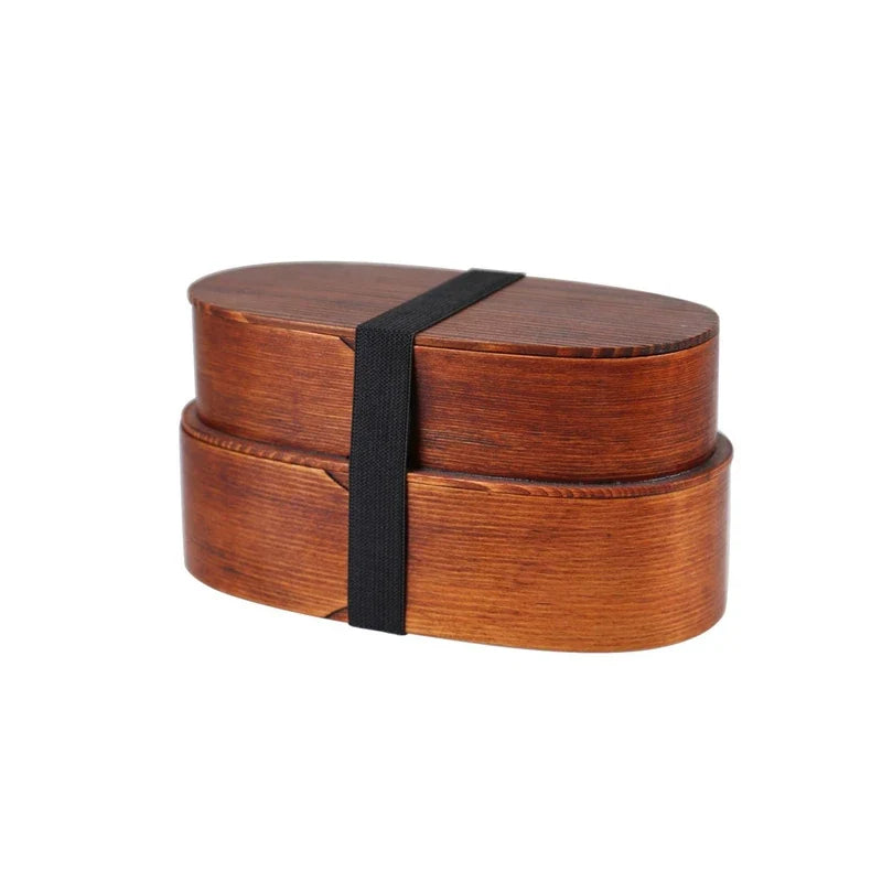 Japanese Wooden Style Bento Box Double-Layer Lunch Container for Workers & Students