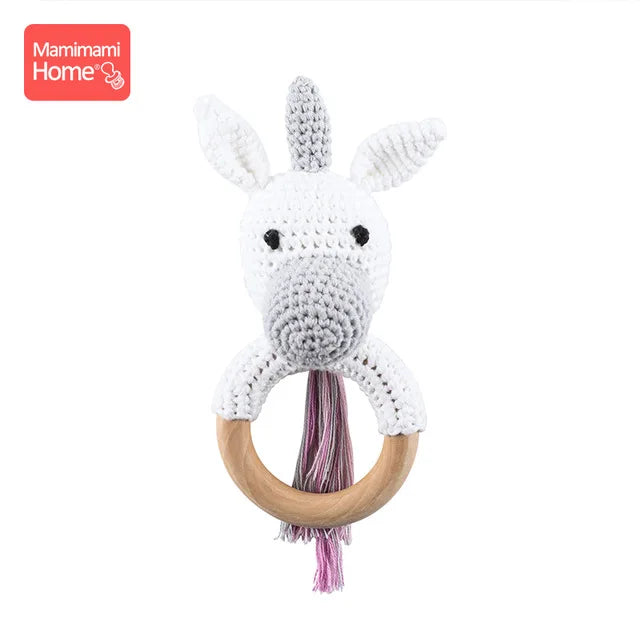 Variant image for Wooden Crochet Baby Teether Rattle Toy, BPA-Free Infant Teething Toy for Newborns, Safe and Engaging Multi-Functional Design-5