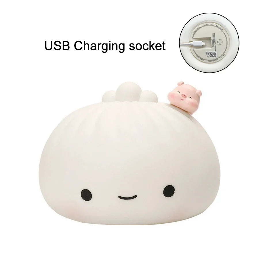 Night Light Battery-Powered LED Bun Dumpling Cartoon Bedside Lamp Fall 2025 Kids Bedroom Plush Sleep Gift