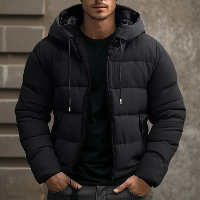 Men's Warm Puffer Jacket - Hooded, Insulated, Commuter