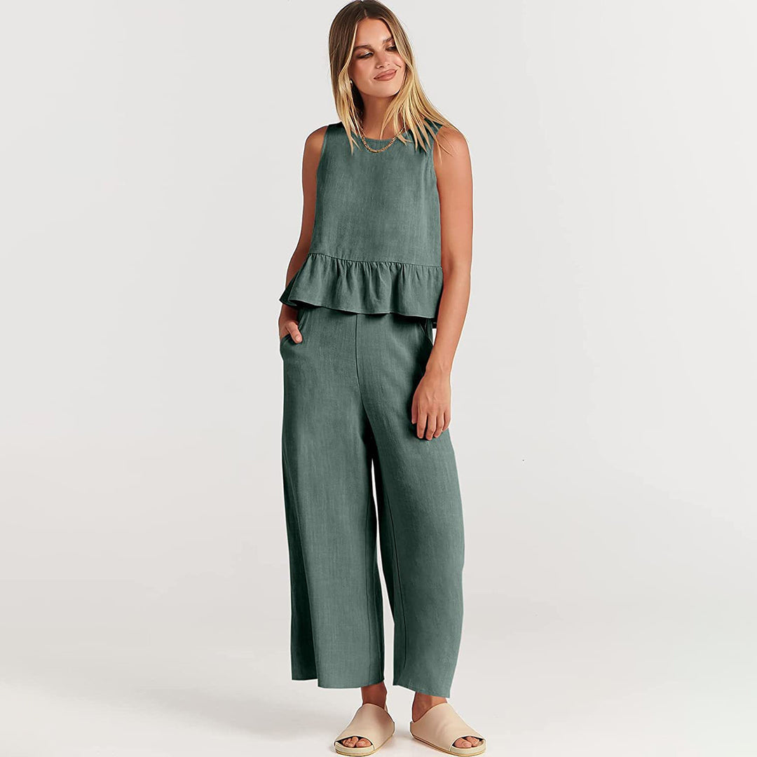 Leichtgewichtiger Damen-Zweiteiler – fließend, Polyester, für den Sommer 10