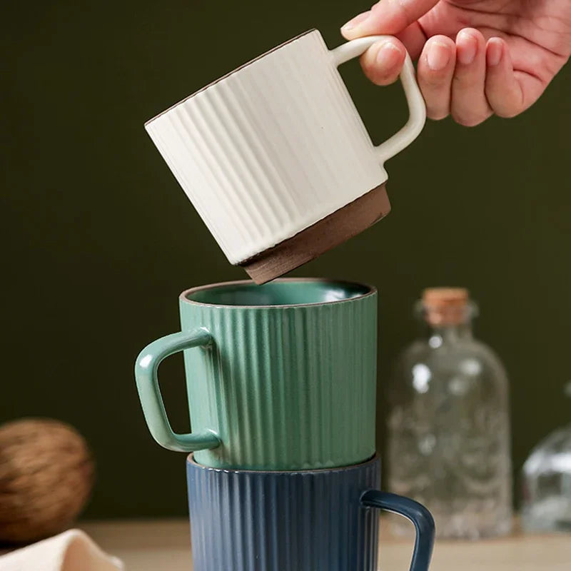 Coffee Ceramic Mug 250ml Vintage Striped Porcelain Mug With Handle Cozy Fall 2025 Dishwasher Microwave Safe Gift