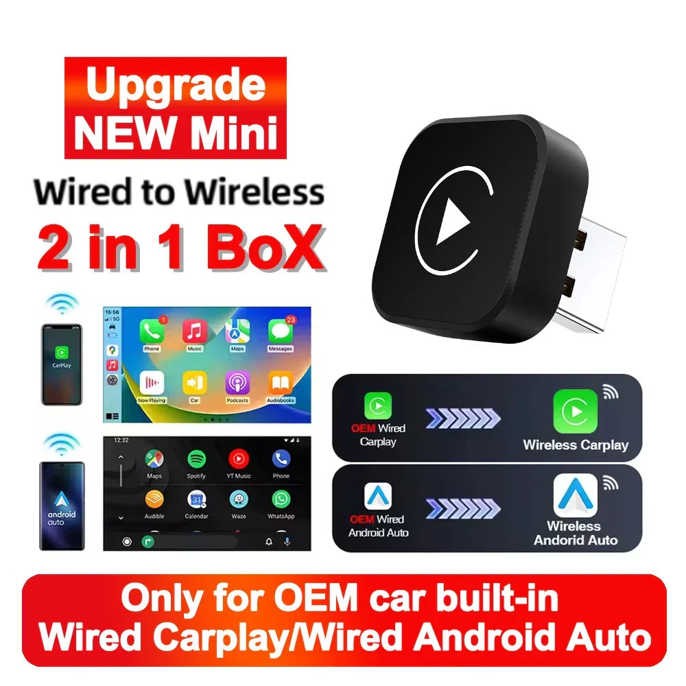 Wireless2025 Edition CarPlay AI Box 2in1 Android Auto Dongle Plug and Play Car Radio Upgrade 99 Percent Car Compatibility Fall
