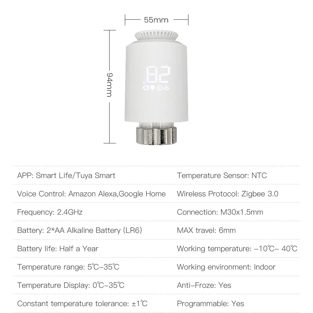 Thermostat Smart TRV Actuator ZigBee3.0 Radiator Valve Controller Voice Assistant Compatible Fall 2025 Gift