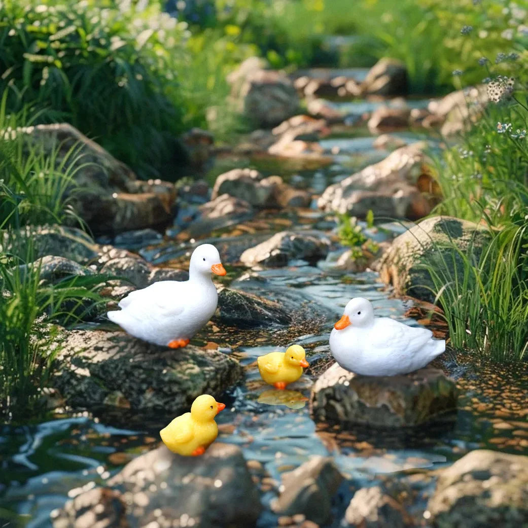 Duck Resin Ornaments Four Piece Garden Figurines Spring Garden Decor Micro Landscape Water Feature Sturdy Resin Decor