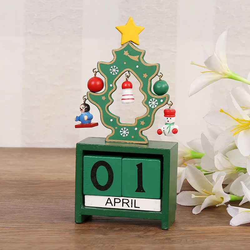 Wooden Christmas Countdown Calendar Ornament Tabletop Decor