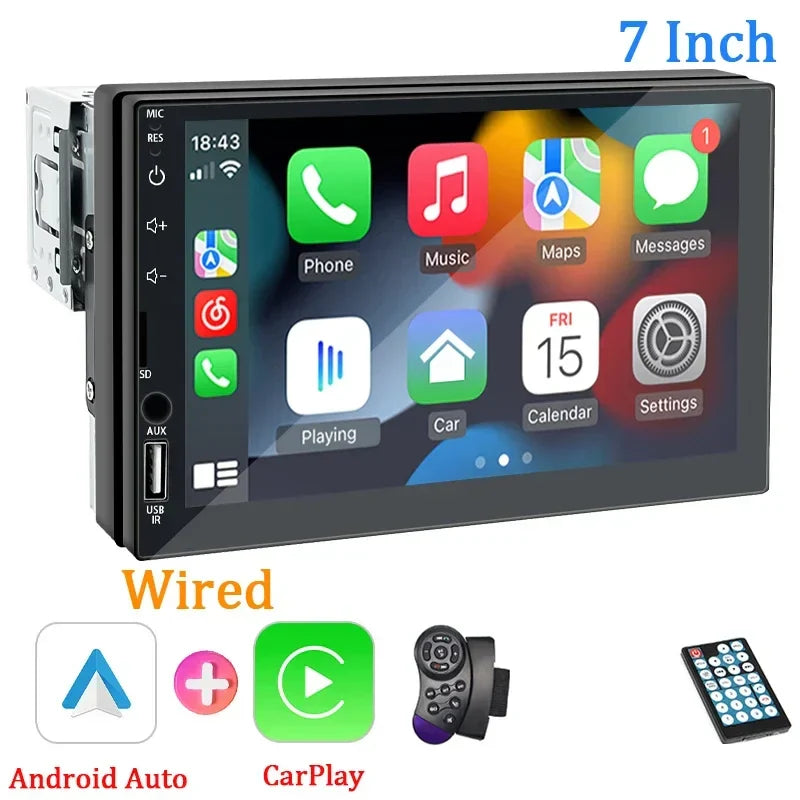 Stereo Car 7-Inch 1 Din CarPlay Android Auto MP5 Head Unit With USB Bluetooth Rear View Camera Fall 2025 Gift