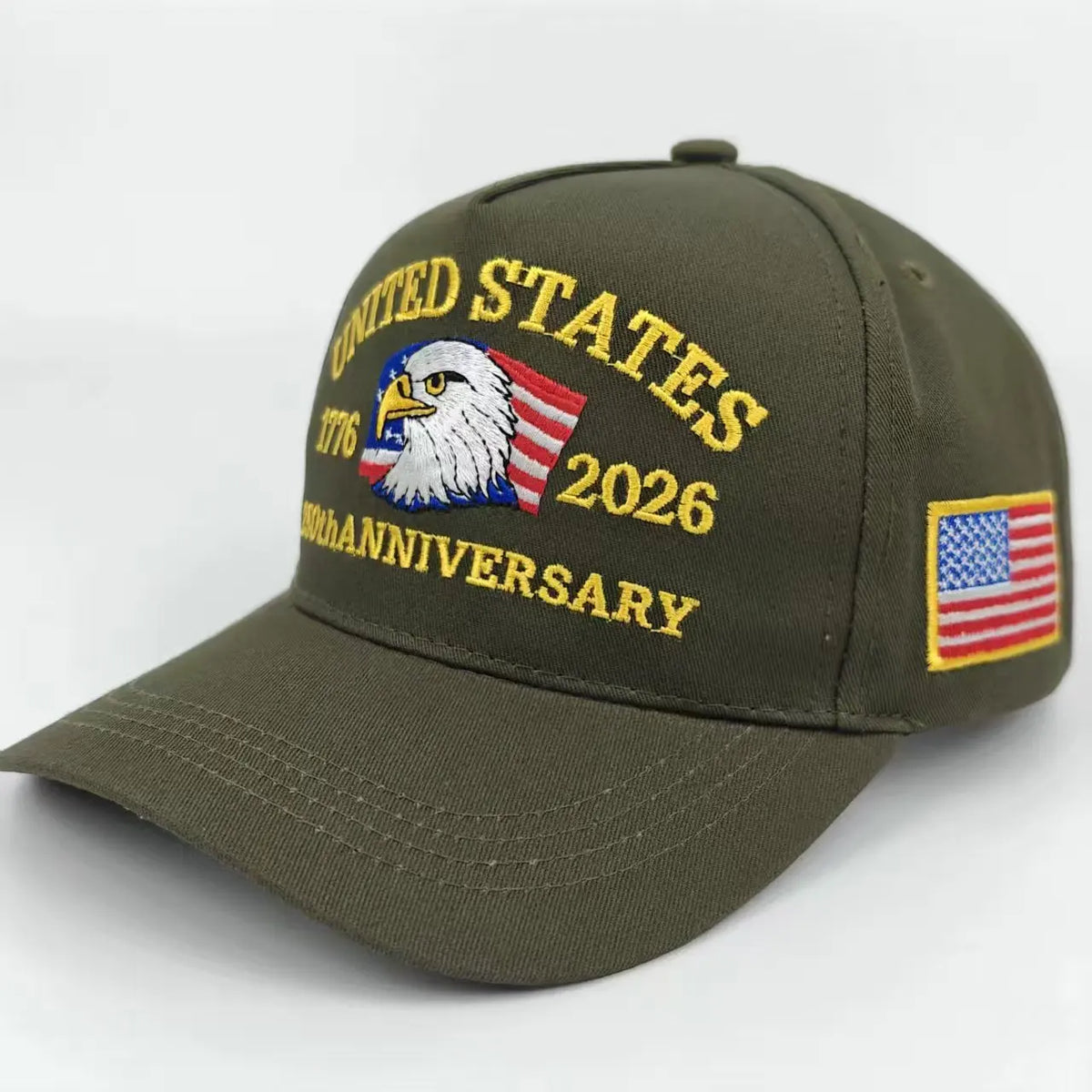 unisex Breathable baseball cap - Eagle-embroidered, flag-patch, six-panel curved-brim, cotton crown, 250th anniversary