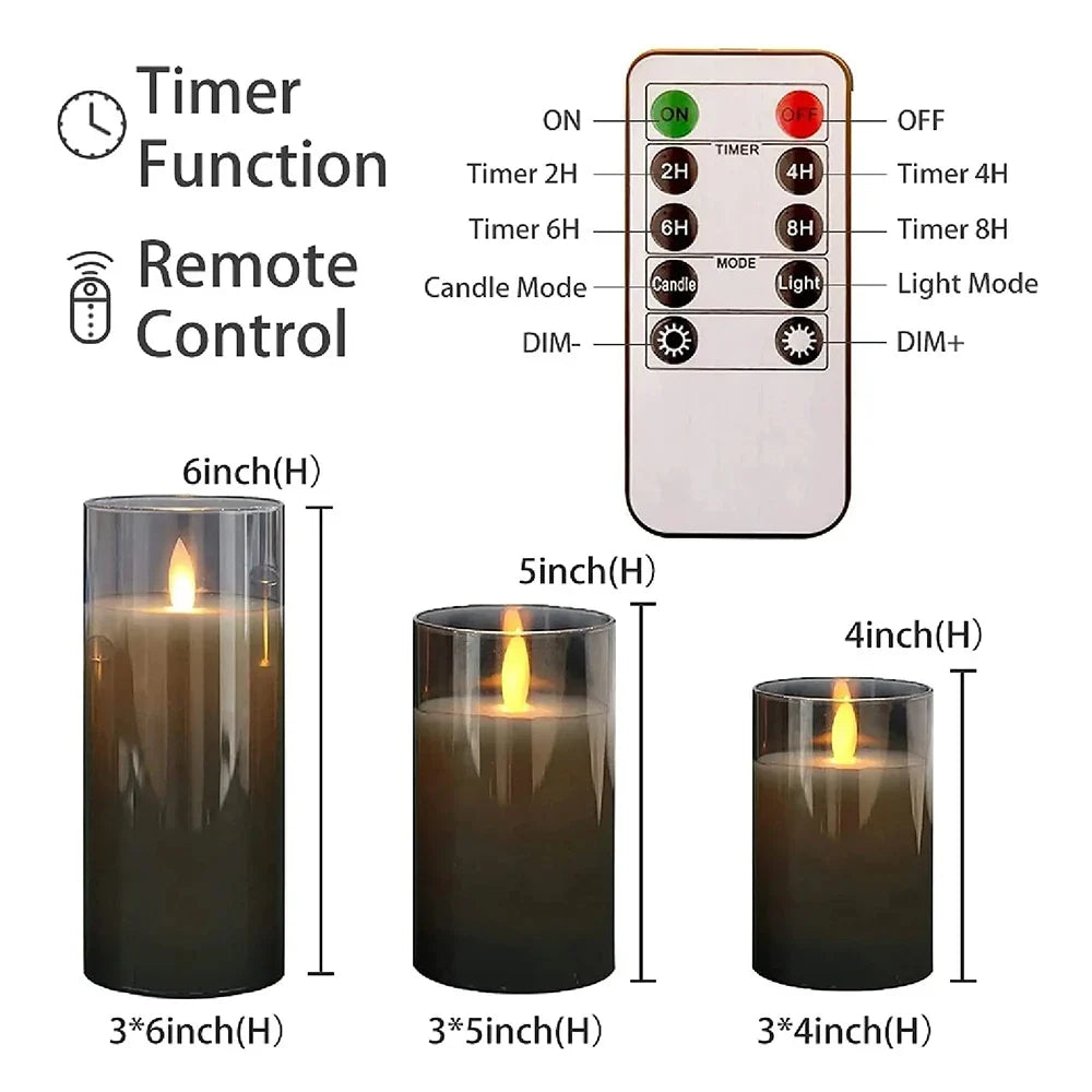 3Pcs/Kit LED Flameless Candles with Remote Control - Flickering Light for Weddings & Household Decor