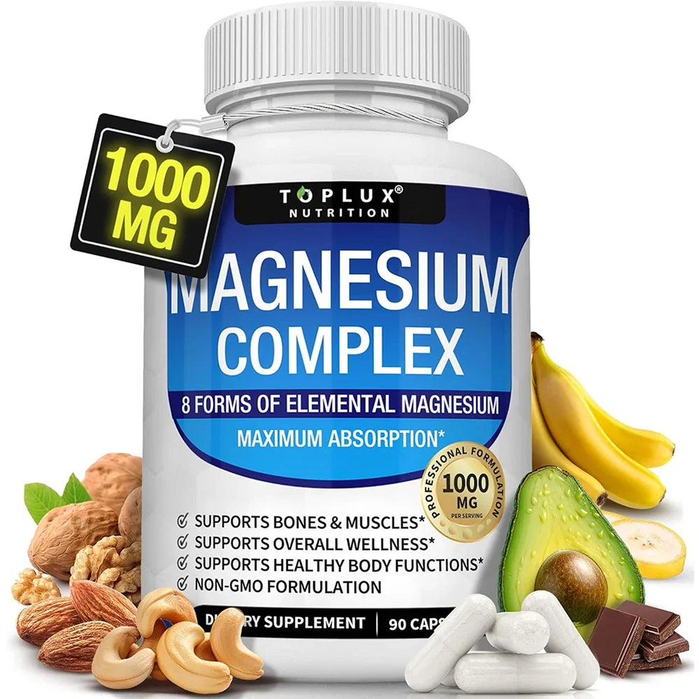 Complex Magnesium 1000mg 8 Elemental Magnesium Dietary Supplement Fall 2026 Wellness High Absorption Sleep Support