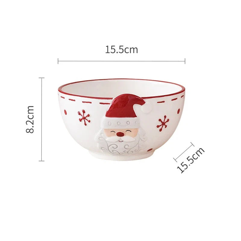 Christmas Ceramic Santa Bowl Scandinavian Holiday Breakfast Bowl