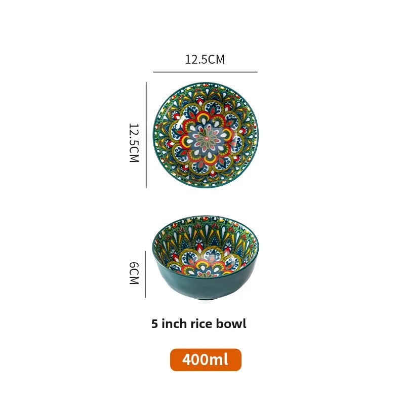 Ceramic Bohemian Rice Bowl Retro Noodle Bowl Kitchen Gift