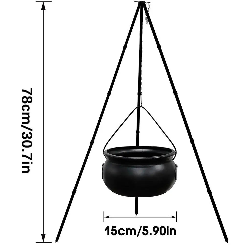 Cauldron Witches Large Tripod Cauldron With Green LED String Light Outdoor Halloween 2025 Spooky Party Decor