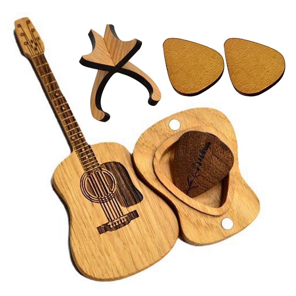 Organic Wood Guitar Pick Holder Case - Mini Acoustic Design for Musicians, Great Gift Idea