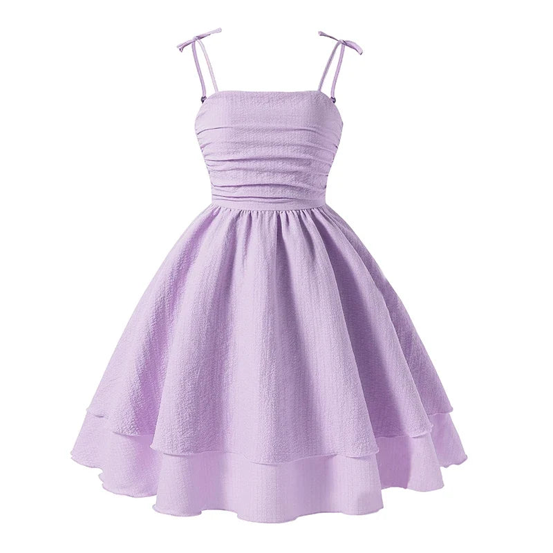 Plush Girls' Princess Dress - Tiered Sling Dress, Flattering, Polyester, For Birthday Party