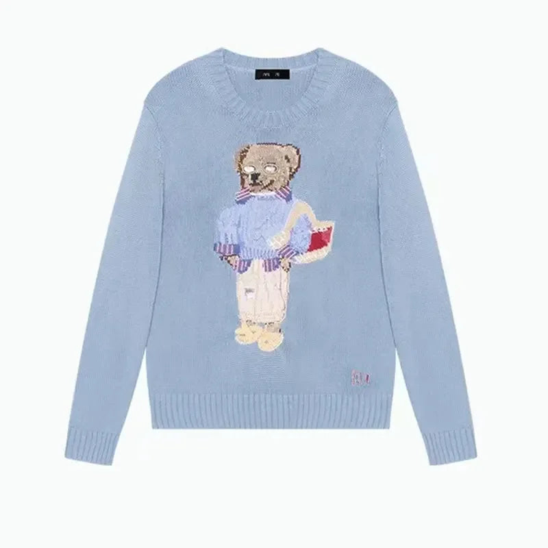 Plush Womens Knitted Sweater - Crewneck, Cotton, Weekend