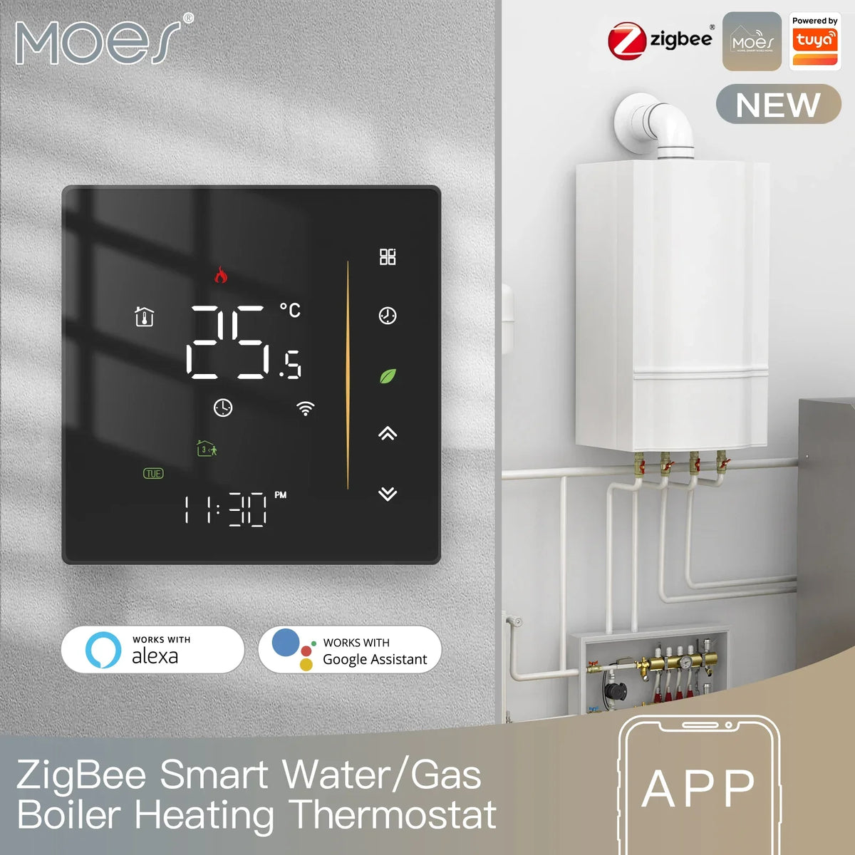 Thermostat ZigBee Wall Mounted Glass Panel Hub Compatible Fall 2025 Energy Saving