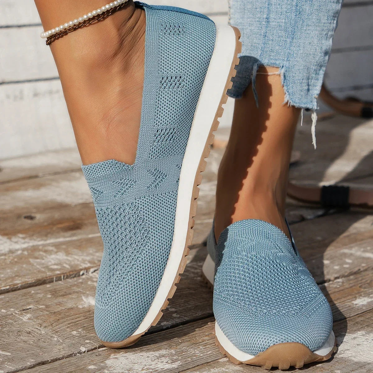 Color Solid Casual Flats Slip-On Mesh Breathable Round Toe Shoes Women's