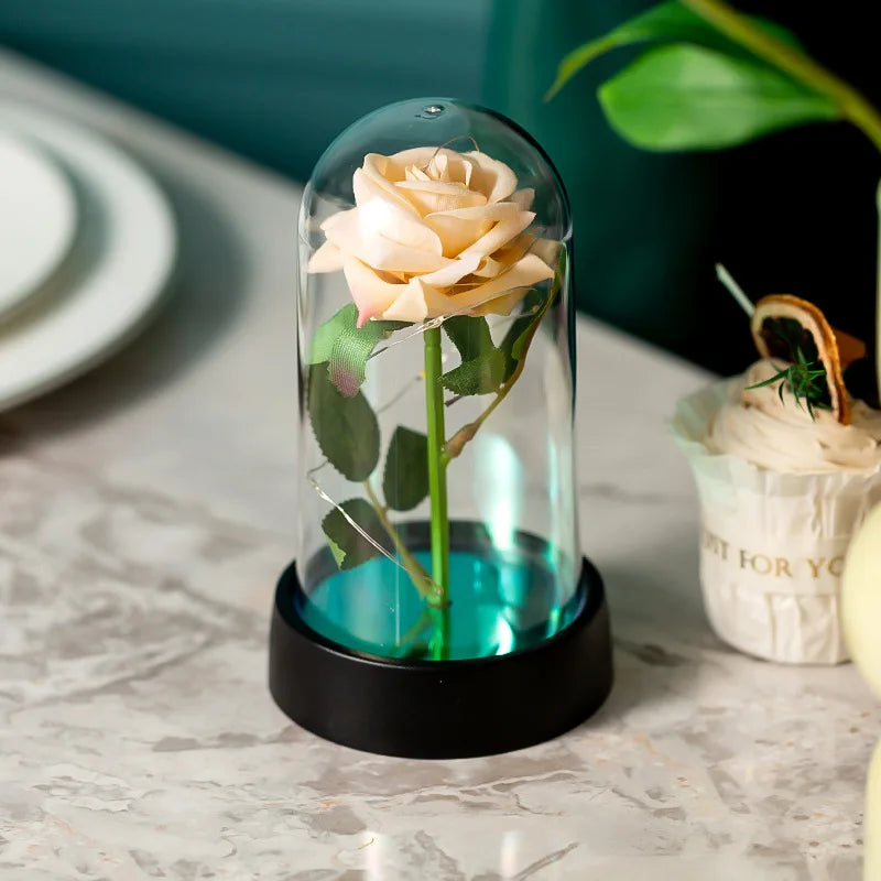 Rose LED Glass Cover Ornament - Romantic Valentine's Day Gift and Wedding Decor