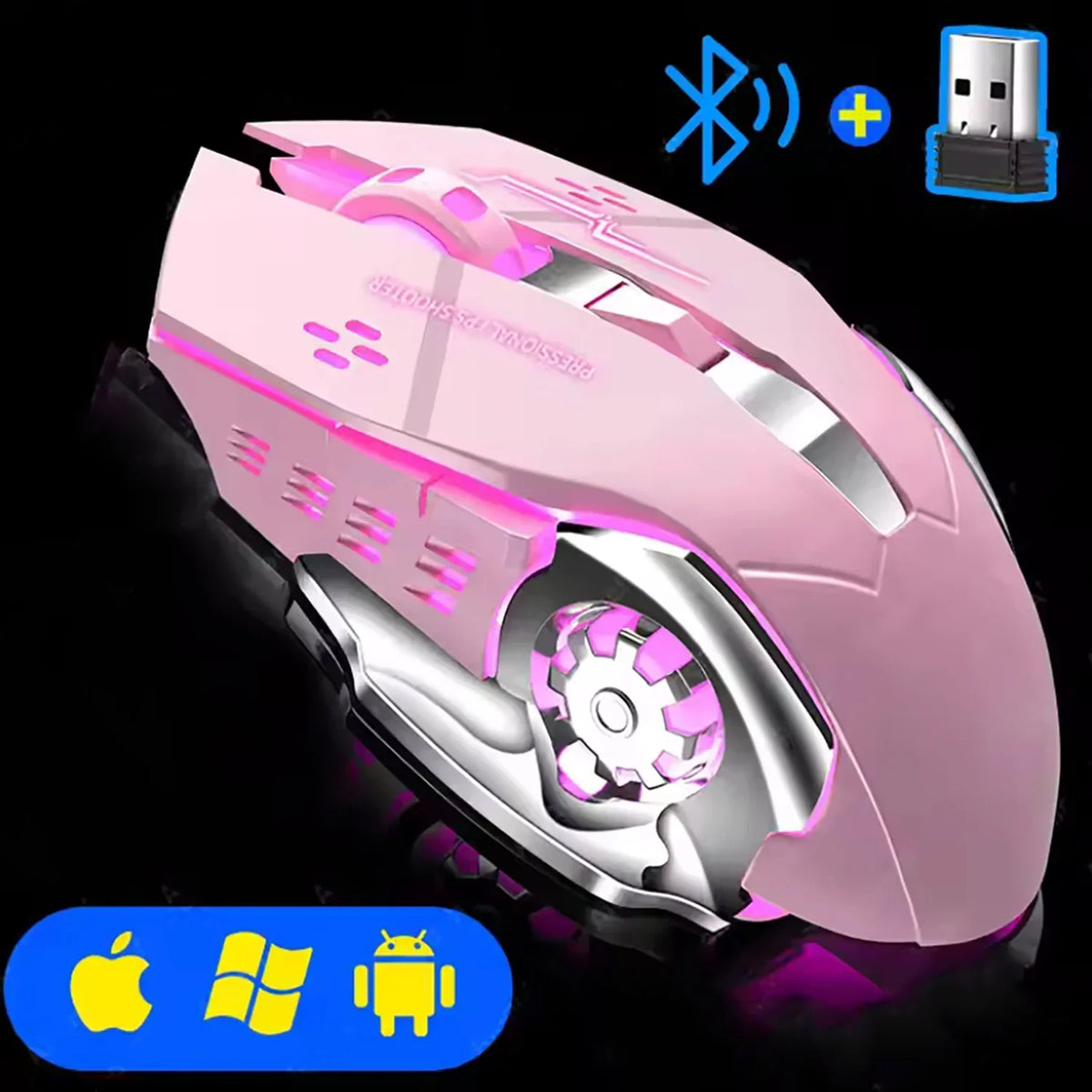 Cordless Battery-Powered Gaming Mouse Bluetooth Silent Backlit