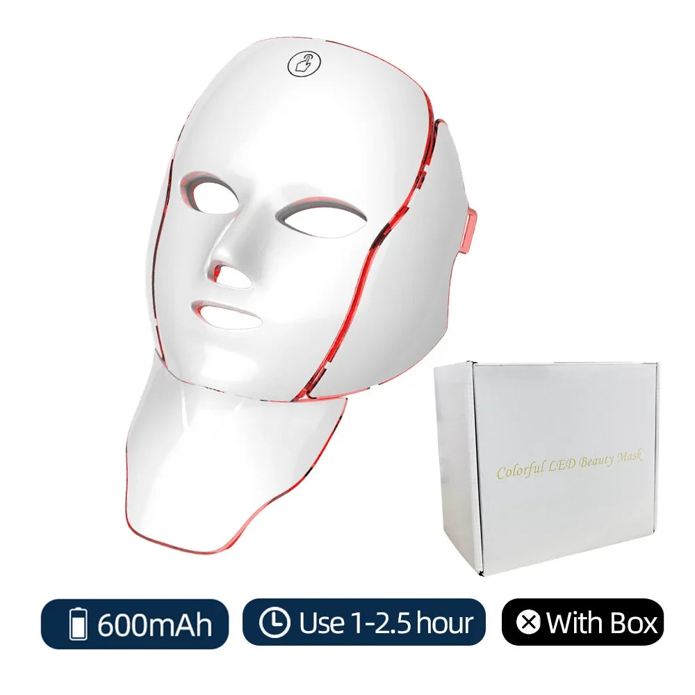 LED Face Mask 7-Color Cordless Photon Therapy Facial Neck Mask Winter 2025 Anti Aging Skin Tightening