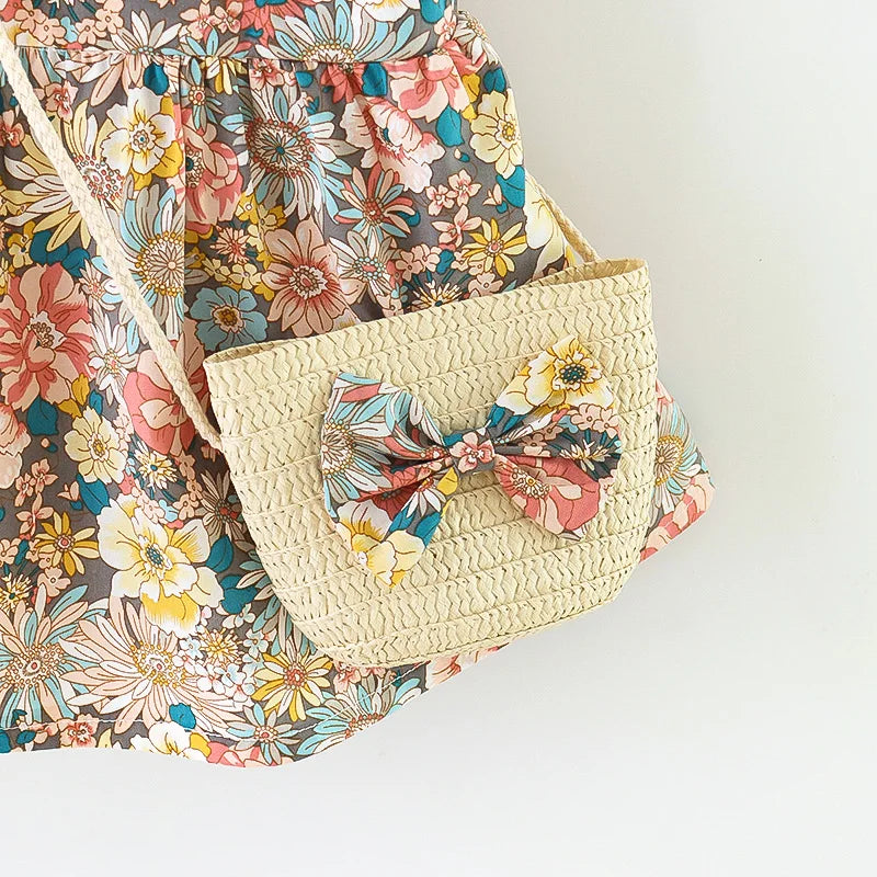 Plush Cozy Baby Girl Dress - Floral Flutter Sleeve, Polyester, For Summer Outings And Playtime