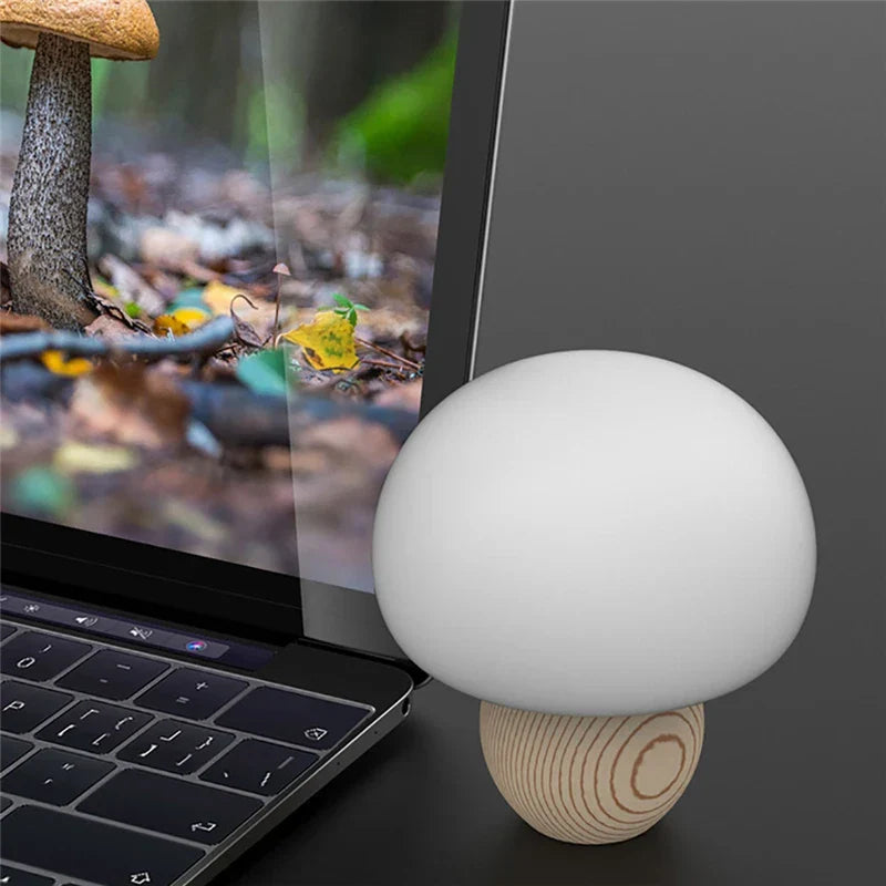 Light Night Silicone Mushroom Lamp Touch Control Wooden Base Back To School 2025 Cozy Kids Gift Timer
