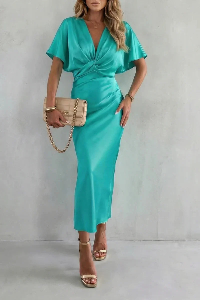 V-neck cross-junction, for after-work and evening events – Fitted women's long dress
