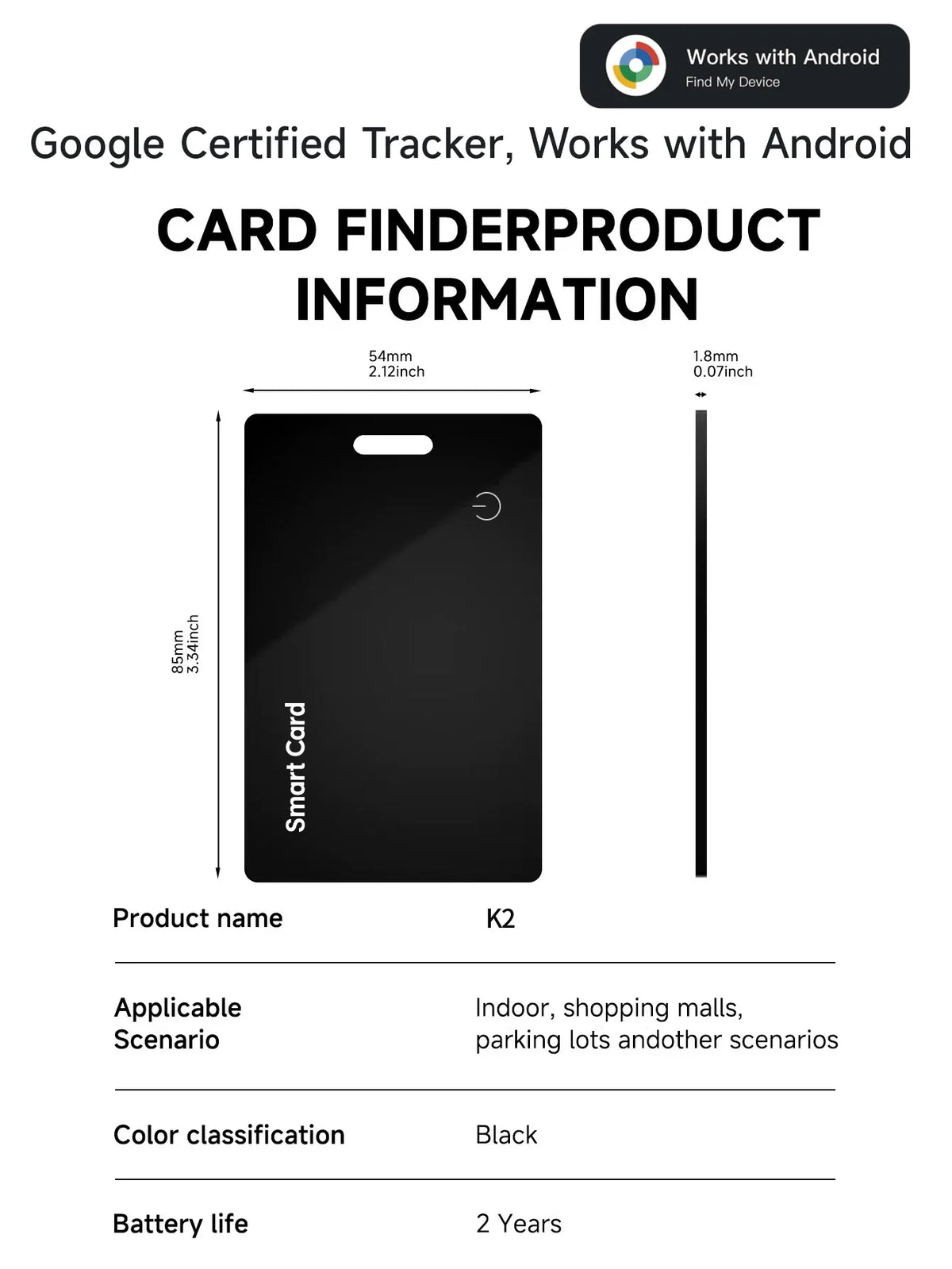 Cordless Battery-Powered Android Item Locator 2026 – Smart Wallet Tracker Card IP68 Water-Resistant