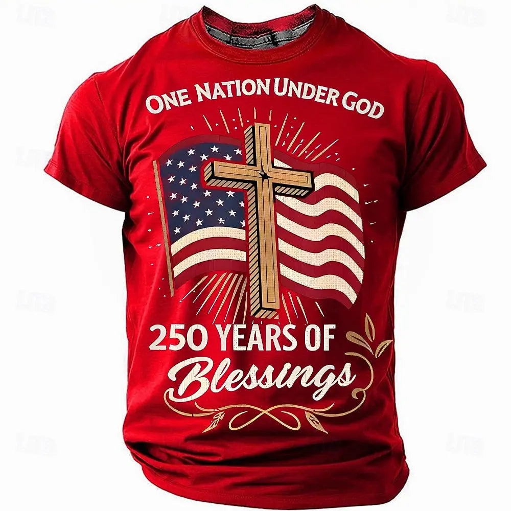 Plush unisex graphic tee - distressed flag print, 250-year design, durable cotton, casual everyday wear