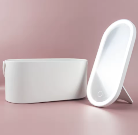 Makeup Organizer Box with LED Light Mirror - Travel-Friendly Travel Makeup Case for Cosmetics Storage