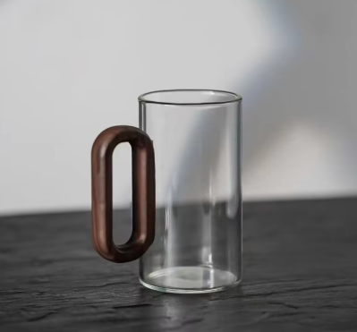 High 360ML Borosilicate Glass Wood Tea Cup - Large Capacity Drinking Coffee Mug