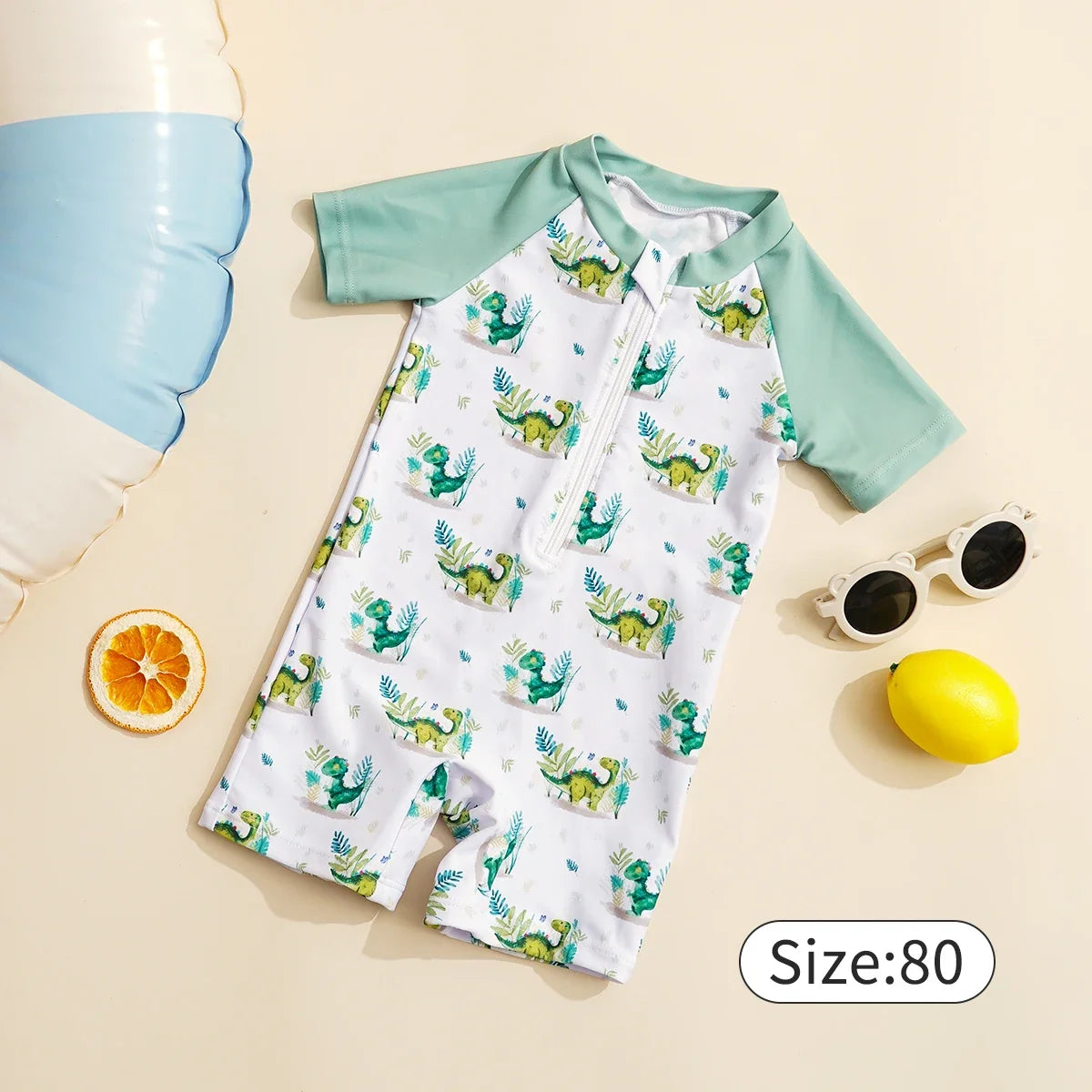 Light durable unisex baby one-piece swimsuit - zip-front, polyester, for summer beach
