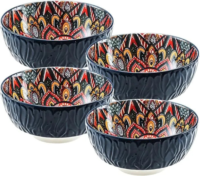 Bohemian Ceramic Bowls Kit Floral Serving Bowls Multi-Use