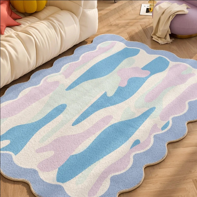 Rug Plush Checkered Scalloped Area Rug, Kids Bedroom Living Room Accent Fall 2025 Cozy Fluffy Machine Washable