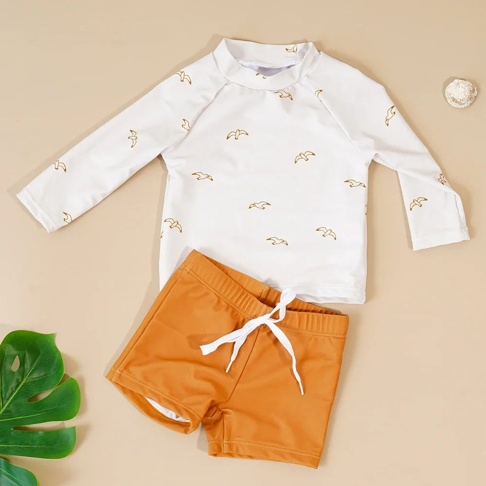 unisex Breathable baby swimsuit - long sleeve rash guard, polyester elastane, for summer pool