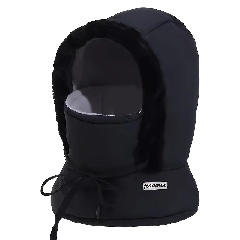Cozy Insulating Women's Balaclava Hood - Quilted Padded Faux-Fur Trim, Windproof For Winter Sports